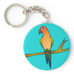 Cute Sun Conure - Light Blue Background keychains