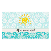 Cute Sun; Teal Damask Business Card