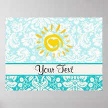 Cute Sun; Teal Damask Print