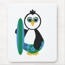 Cute Sunny Surfer Penguin Mouse Mats