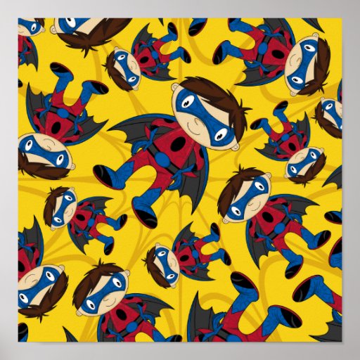 Cute Superhero Boy Pattern Posters