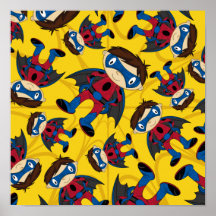 Cute Superhero Boy Pattern Posters