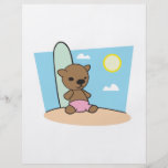 cute surfer teddy bear flyer design