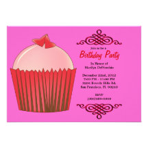 CUTE Sweet PINK Cupcake With Red Border Birthday P Announcement