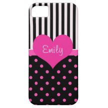 Cute, sweet pink polka dots with name iPhone 5 cases