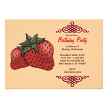CUTE Sweet Red Strawberries With Red Border Birthd Announcements