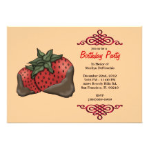 CUTE Sweet Red Strawberries With Red Border Birthd Custom Announcements