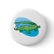 cute swimming alligator button