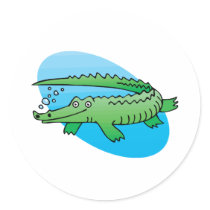 cute swimming alligator round sticker