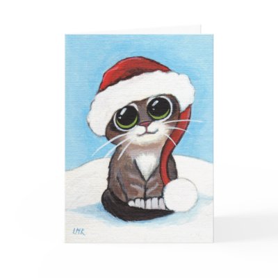 Cute Tabby Kitten Wearing Santa Hat Christmas Card