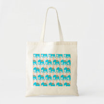 Cute Teal Turquoise Blue Elephants on Peach Stripe Canvas Bag