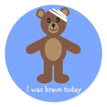Cute Teddy & Bandage I Was Brave Blue Stickers