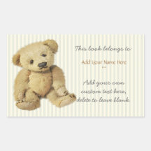Cute Teddy Bear Personalised Bookplate Rectangle Stickers