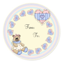 Cute teddy with hearts round stickers