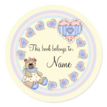 Cute teddy with hearts round stickers
