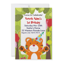 Cute tiger in jungle birthday party invitation