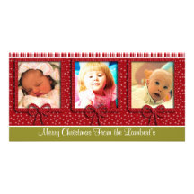 Cute Tiny Snowflakes Stripes Christmas Photo Customized Photo Card
