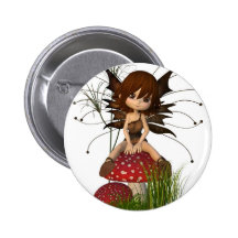 Cute Toon Autumn Fairy and Toadstool Pinback Button