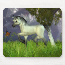 Cute Toon Unicorn with Woodland Background Mouse Pads