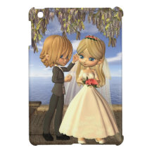 Cute Toon Wedding Couple on a Seaside Balcony iPad Mini Case