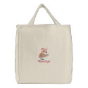 Cute Turning Head Flamingo Pink Flamingo Text embroidered bags