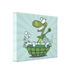cute turtle bathing in his shell tub scrub a dub stretched canvas prints