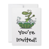 cute turtle bathing in his shell tub scrub a dub personalized invites