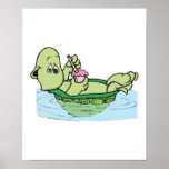 cute turtle drinking milkshake posters