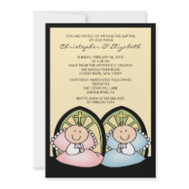 Cute Twin Boy & Girl Baptism Christening Inviation Custom Invites
