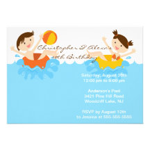 CUTE Twins Pool Party Birthday Invitation