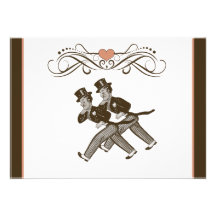 Cute Two Grooms Gay Wedding Invitation Brown Pink