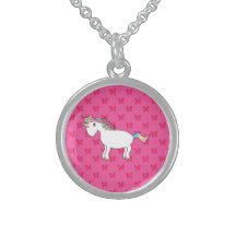 Cute unicorn pink butterflies pendant