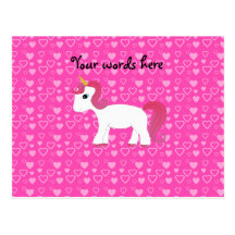 Cute unicorn pink hearts postcard