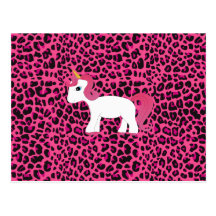 Cute unicorn pink leopard print post card