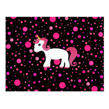 Cute unicorn pink polka dots post card