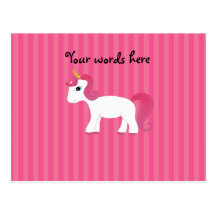 Cute unicorn pink stripes postcard