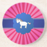 Cute unicorn pink sunburst beverage coaster