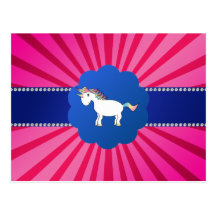 Cute unicorn pink sunburst post card