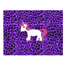 Cute unicorn purple leopard postcard