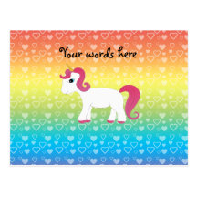 Cute unicorn rainbow hearts post card