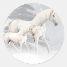 Cute Unicorns In Snow 1 Round Sticker
