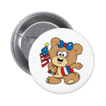 cute USA patriotic girl teddy bear design Pinback Buttons