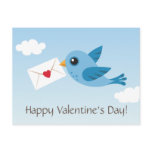 Cute Valentines day postcard with blue bird