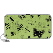 Cute Vector Bugs & Butterflies (Grass Green Back) Mp3 Speakers
