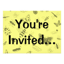 Cute Vector Bugs & Butterflies (Lemon Yellow Back) Personalized Invitation