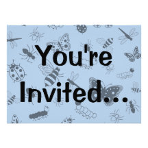Cute Vector Bugs & Butterflies (Sky Blue Back) Invites