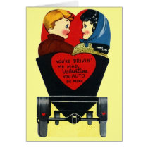 Cute Vintage "auto be mine" Valentines Day Card cards
