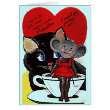 Cute Vintage Cat & Mouse Valentines Day Card antiq
