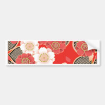 Cute Vintage Floral Red White Vector Bumper Stickers