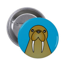 Cute Walrus Cartoon Pinback Button